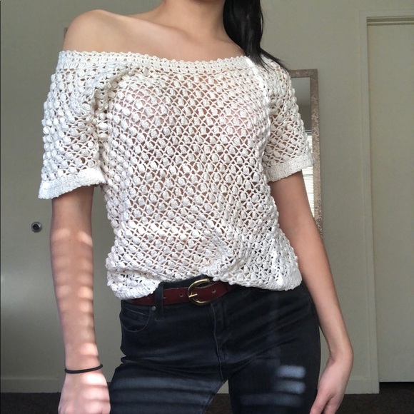 Cream, See-Through, Knitted Top - Picture 2 of 3